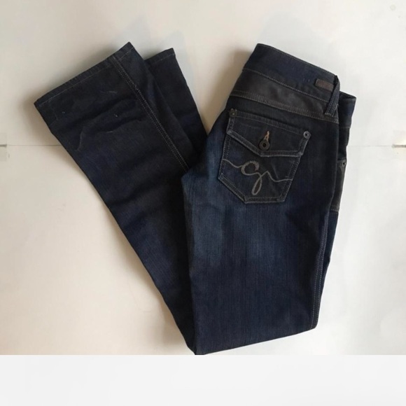 Vintage Guess Y2K low rise wide leg jeans with brown leather details - Picture 1 of 4